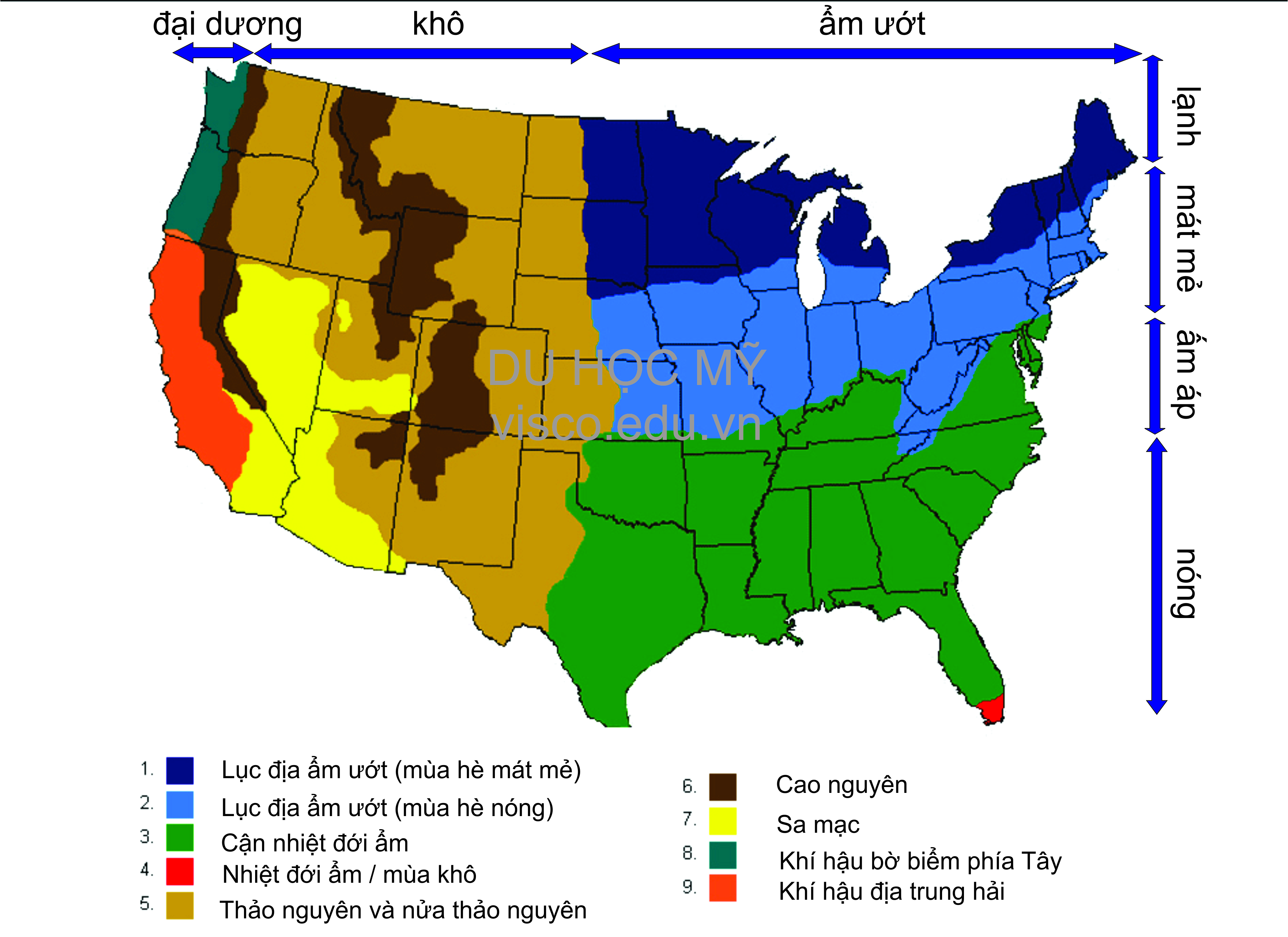 Bản đồ Khí hậu các vùng miền nước Mỹ