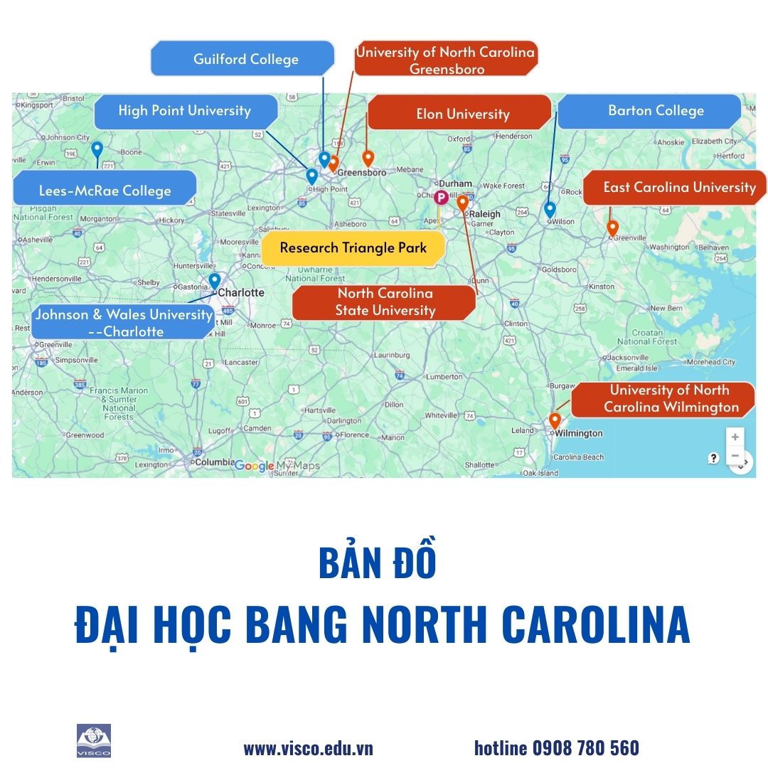 ban do dai hoc bang North Carolina